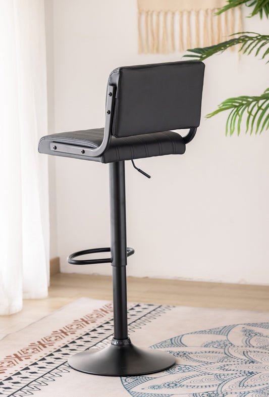 Vertical-Stitch Swivel Bar Stool – Black – Set of 2