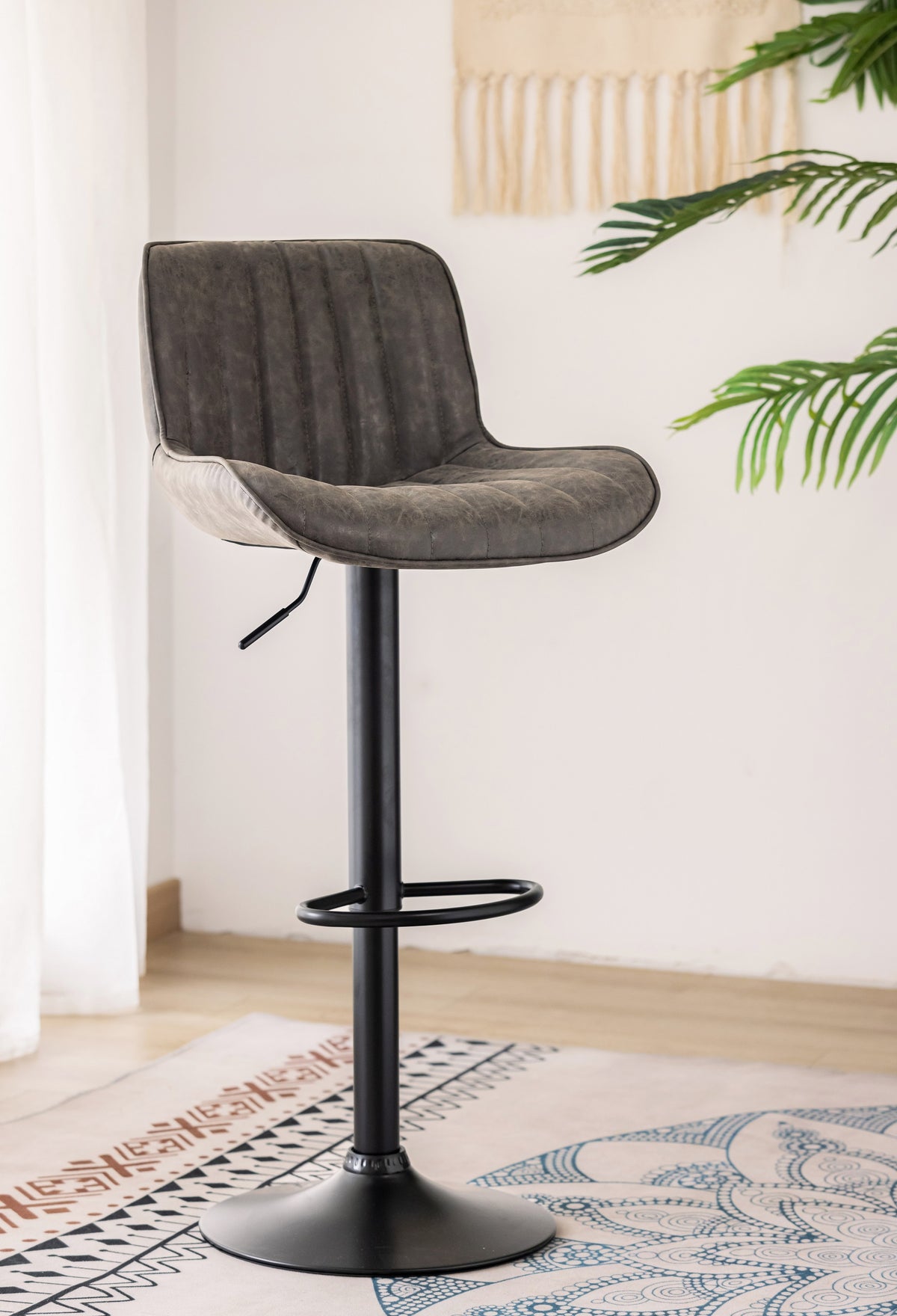 Vertical-Stitch Swivel Bar Stool – Set of 2