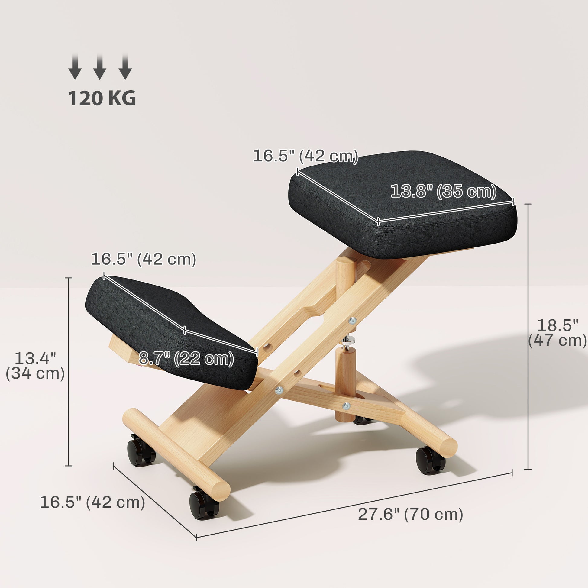 HOMCOM Ergonomic Kneeling Posture Chair: Rubberwood Frame, Rolling Wheels, Black