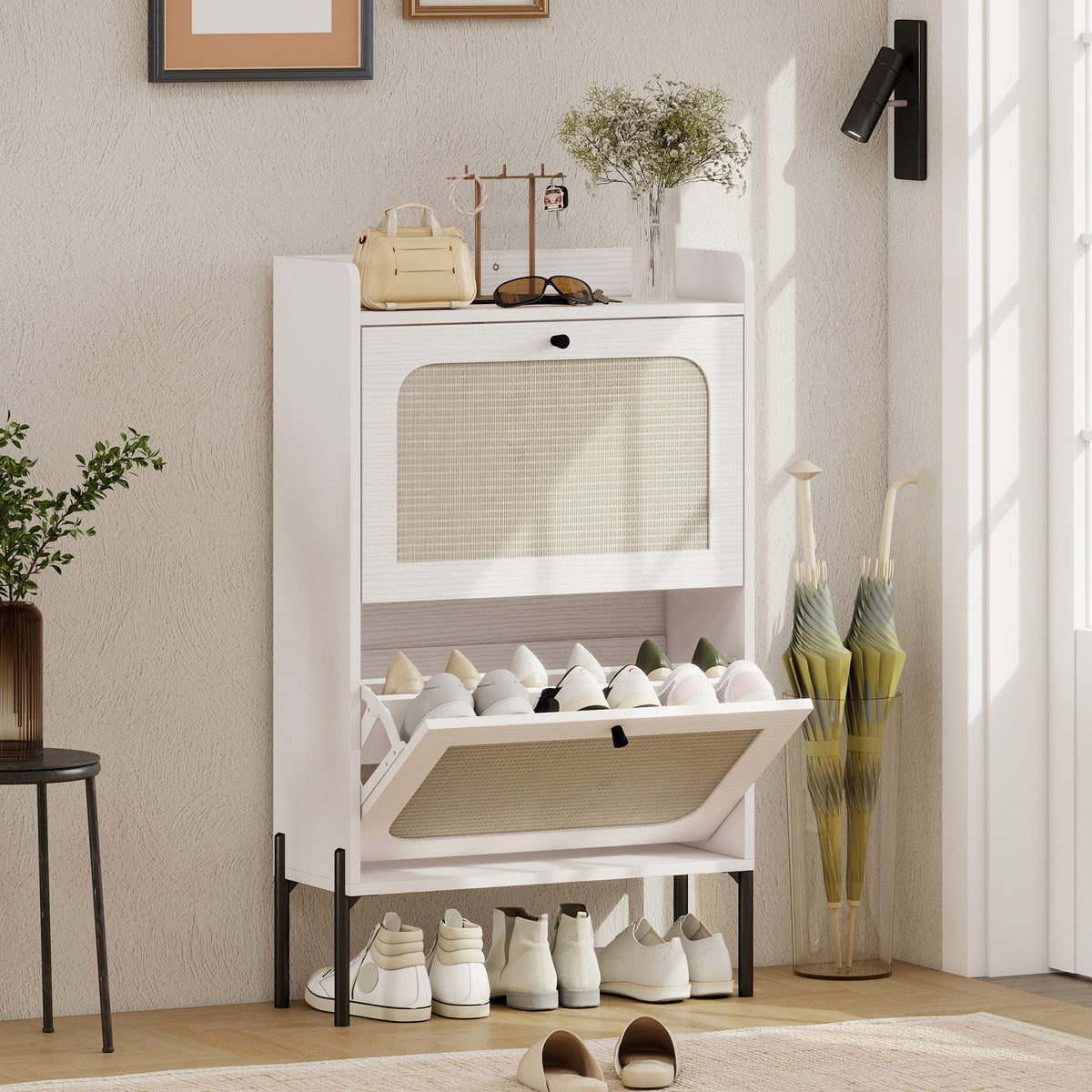 Shoe Cabinet with 2 Flip Drawers – 24"W x 39"H