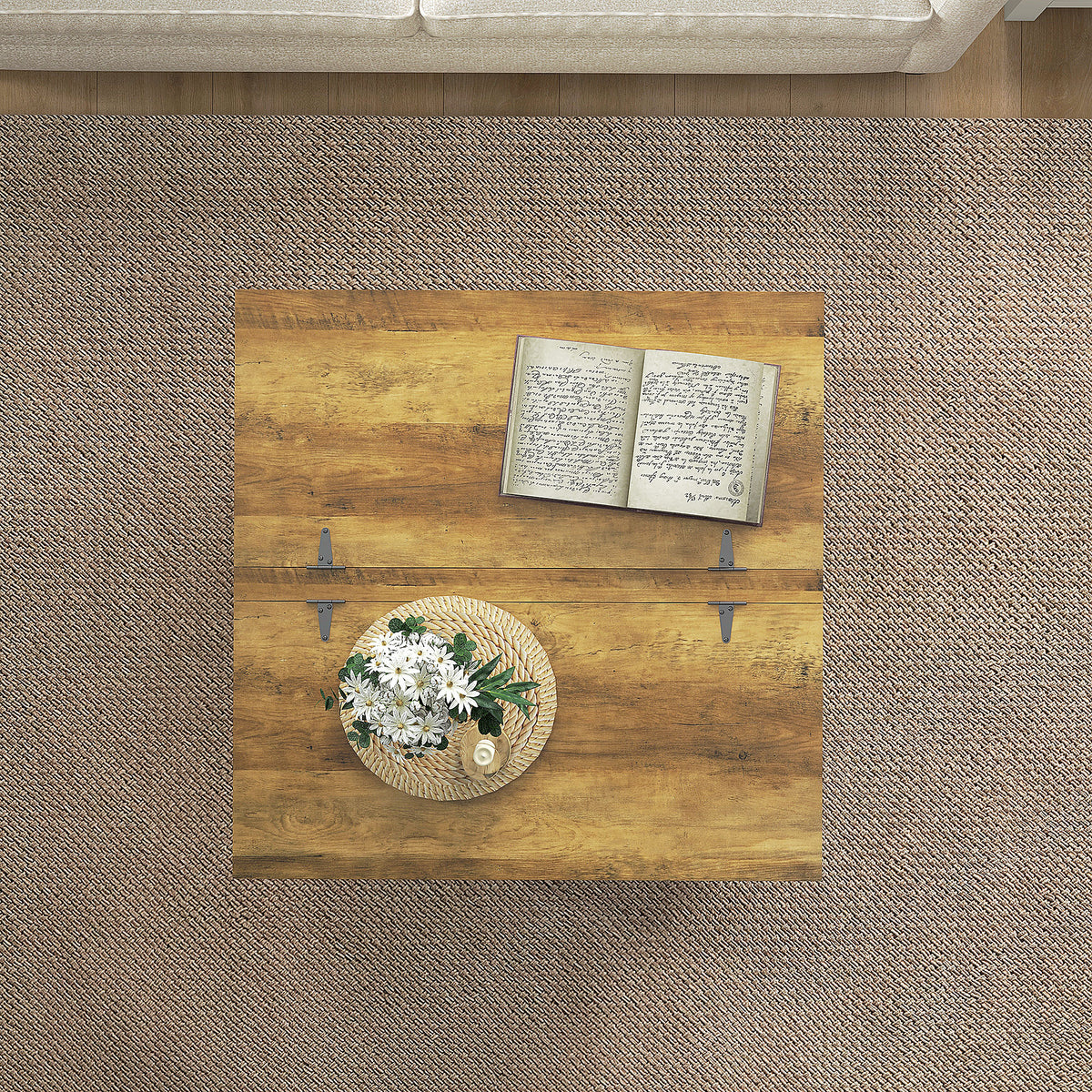 Farmhouse Square Coffee Table with Flip-Top Lids and Hidden Storage