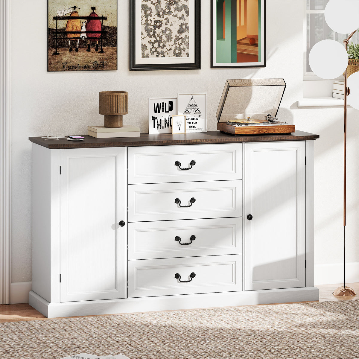 Farmhouse Sideboard with Charging Station – 58"W x 34"H