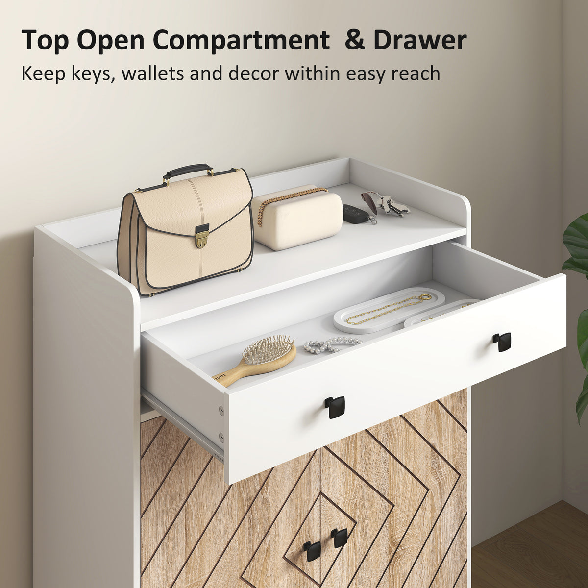 Modern Entryway Shoe Cabinet with Adjustable Shelves – 28"W x 38"H