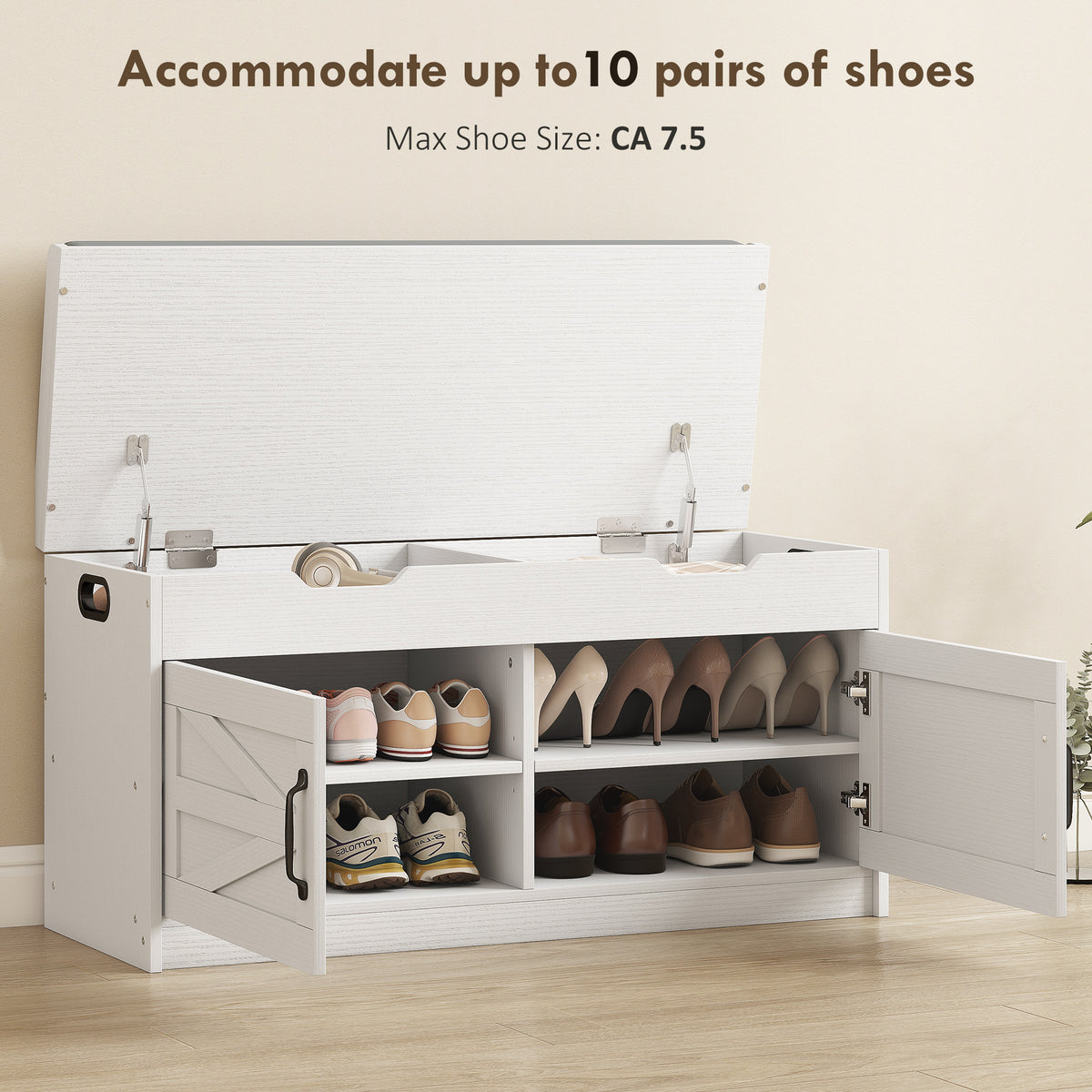 Entryway Shoe Storage Bench with 2-Tier Cabinet – 39"W x 20"H