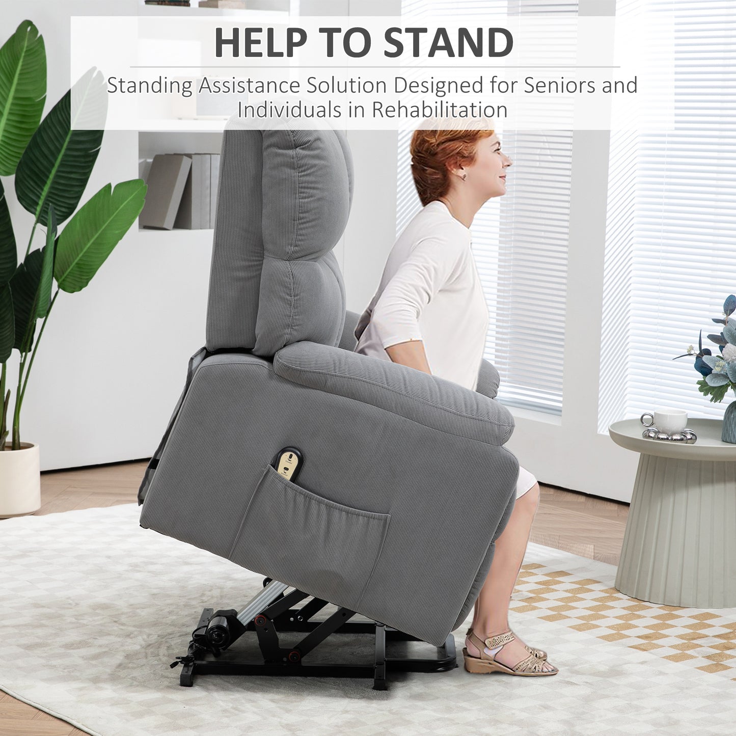 HOMCOM Electric Power Lift Recliner Chair, Grey Fabric Upholstered with Remote Control