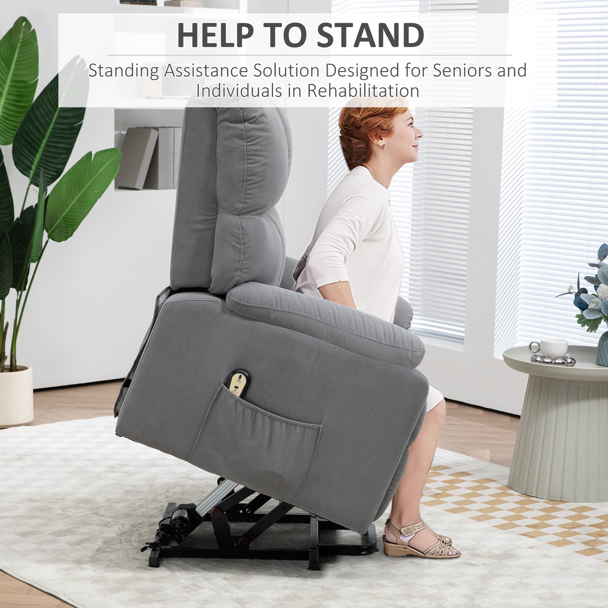 HOMCOM Electric Power Lift Recliner Chair, Grey Fabric Upholstered with Remote Control