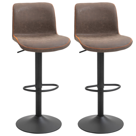 HOMCOM 2-Piece Swivel Brown PU Leather Adjustable Counter Height Bar Stools