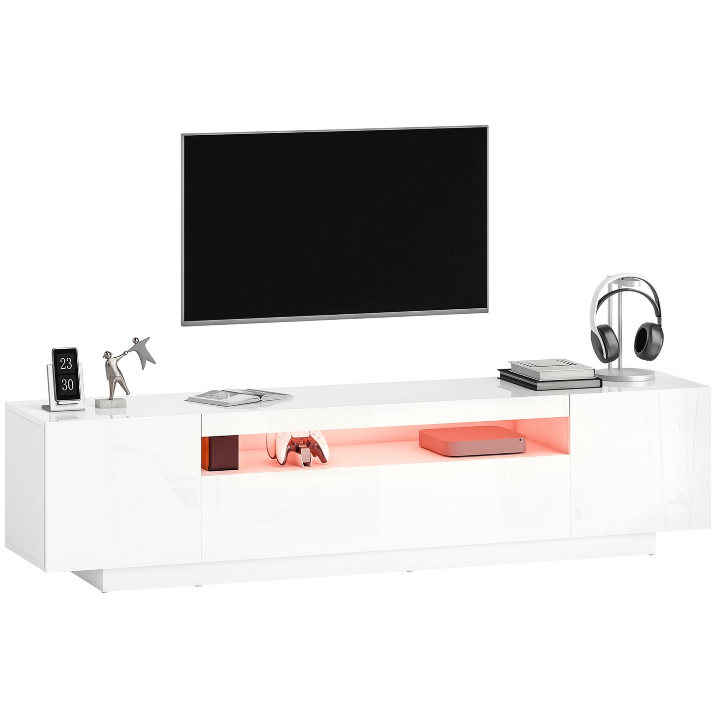 HOMCOM Modern White High-Gloss TV Stand with RGB LED Lighting