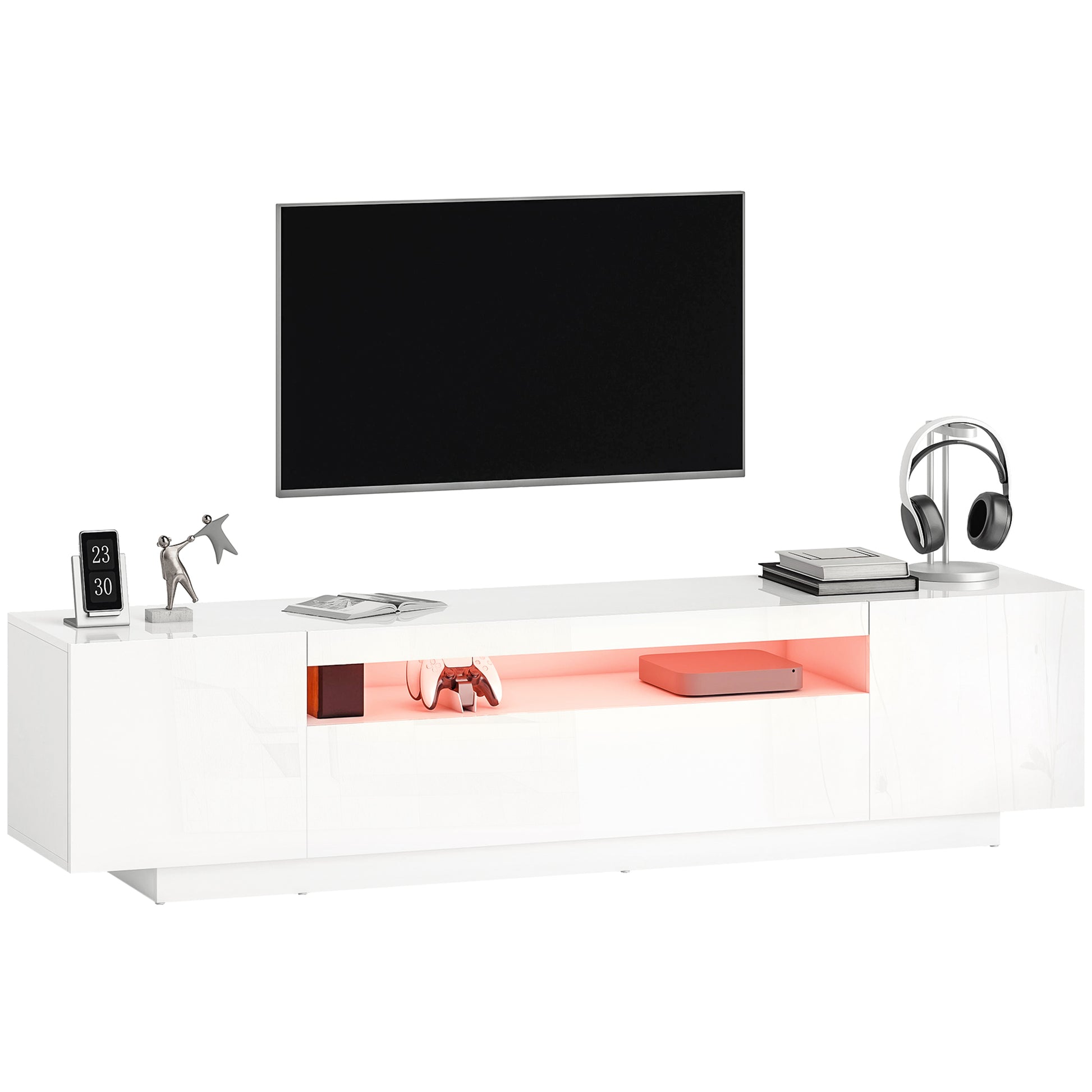 HOMCOM Modern White High-Gloss TV Stand with RGB LED Lighting