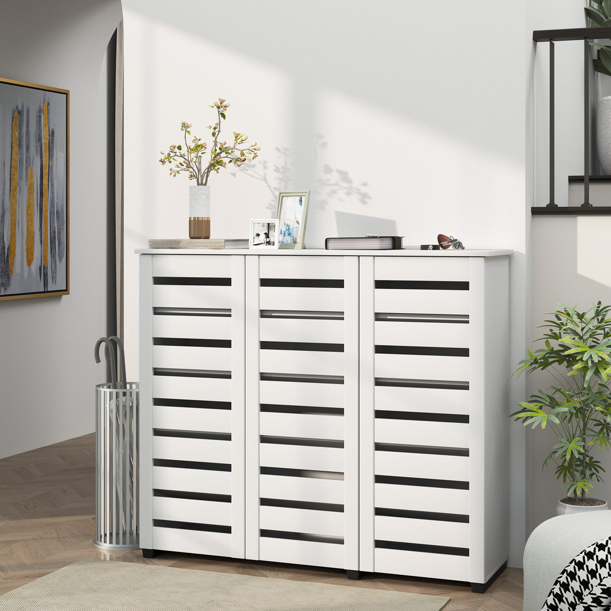 Wide Shoe Cabinet with Slatted Doors – 45"W x 39"H