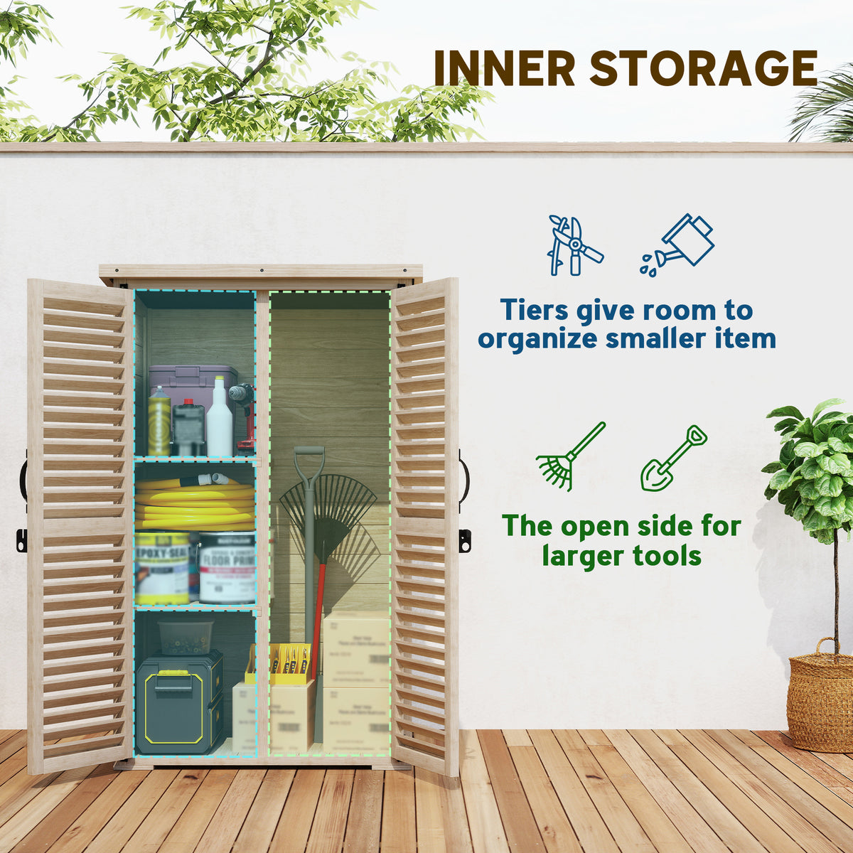 30" x 20" x 47" Wooden Garden Shed, Outdoor Storage Shed with Waterproof Asphalt Roof, Shelves