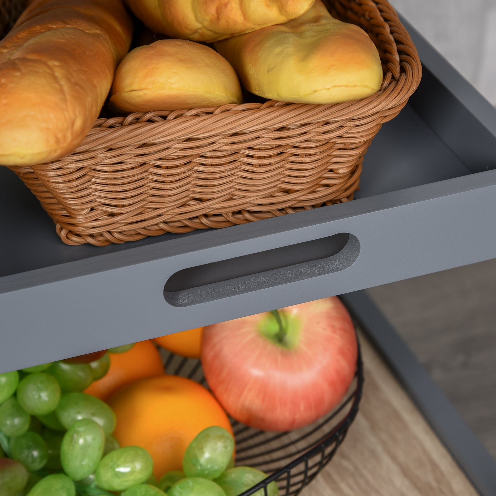 HOMCOM Kitchen Island Rolling Trolley Grey Utility Cart