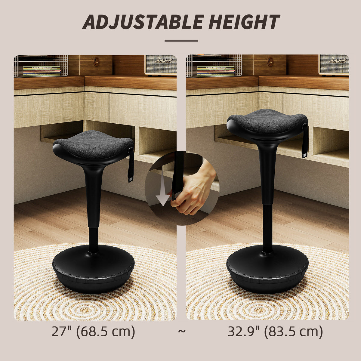 Swivel Standing Desk Chair, Adjustable Active Ergonomic Standing Stool, Black