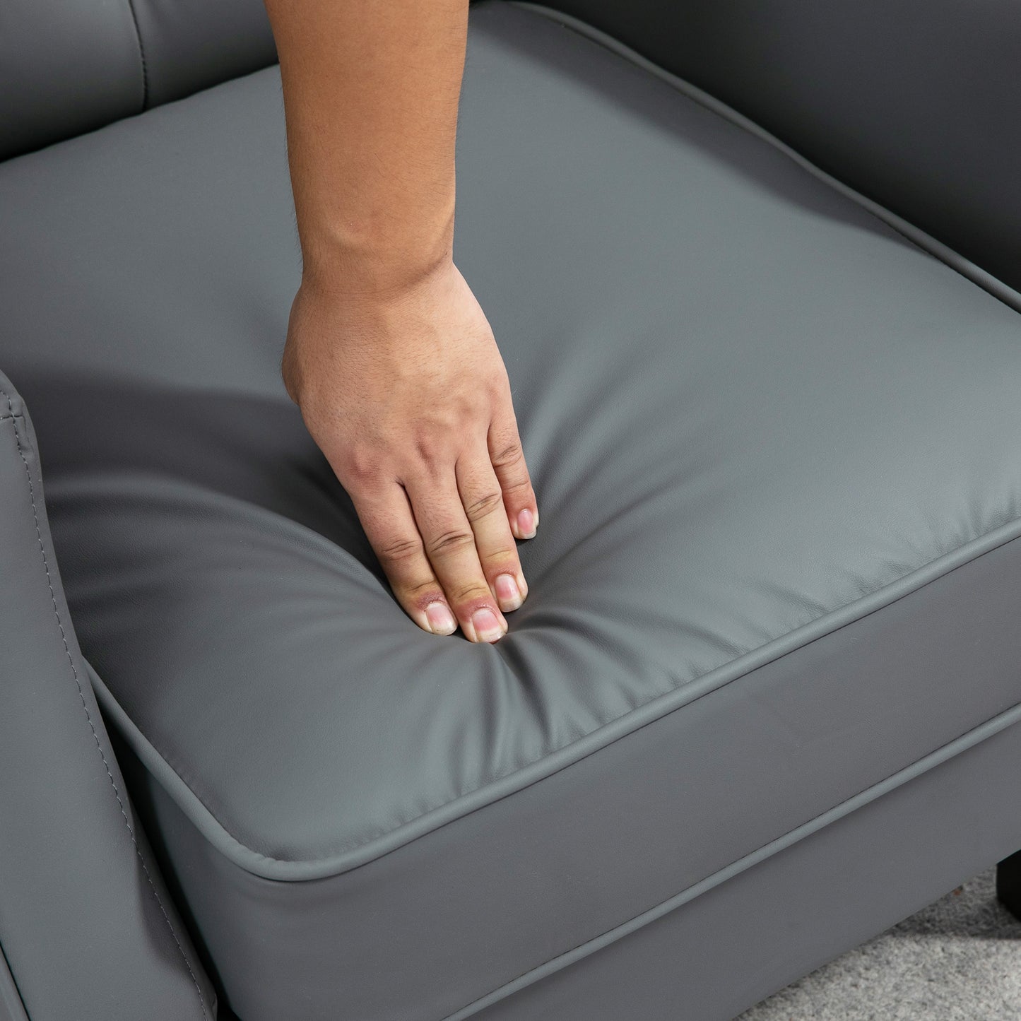 HOMCOM Modern Grey Faux Leather Armchair with Thick Padded Wingback Design