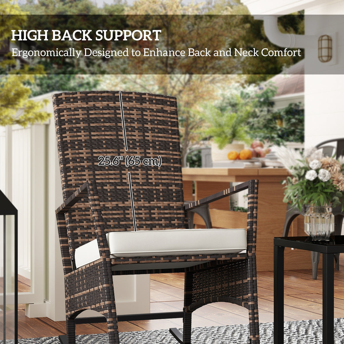 3 Piece Rocking Bistro Set, Wicker Patio Furniture with 3-Level Reclining High Back Rocking Chair and Glass Table