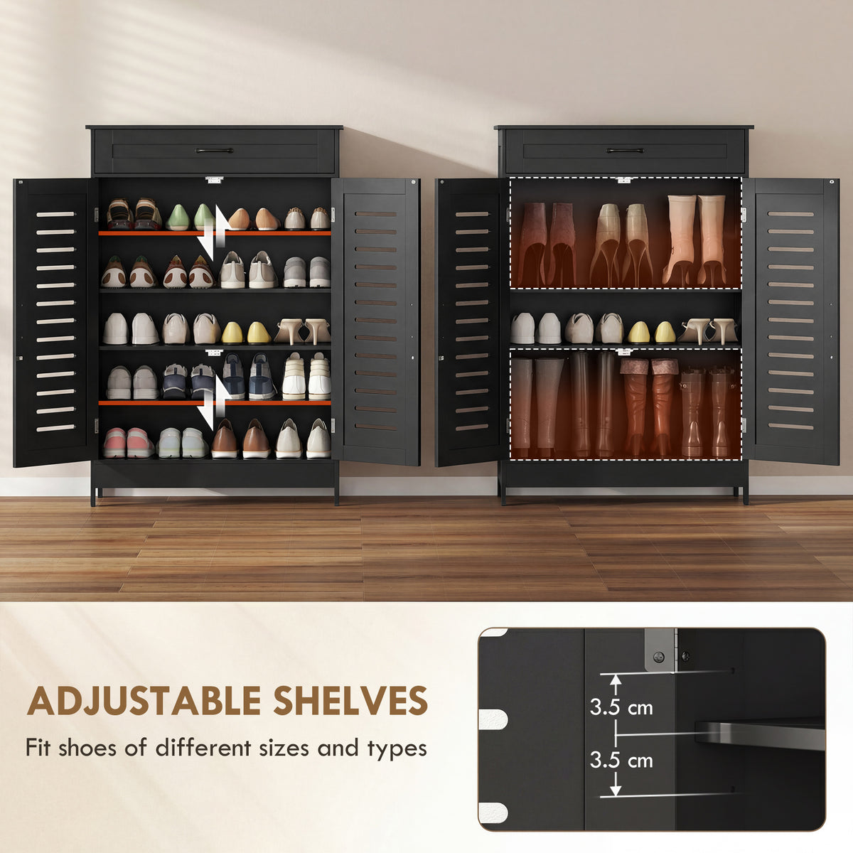 Shoe Cabinet with Louvered Doors – 31"W x 46"H
