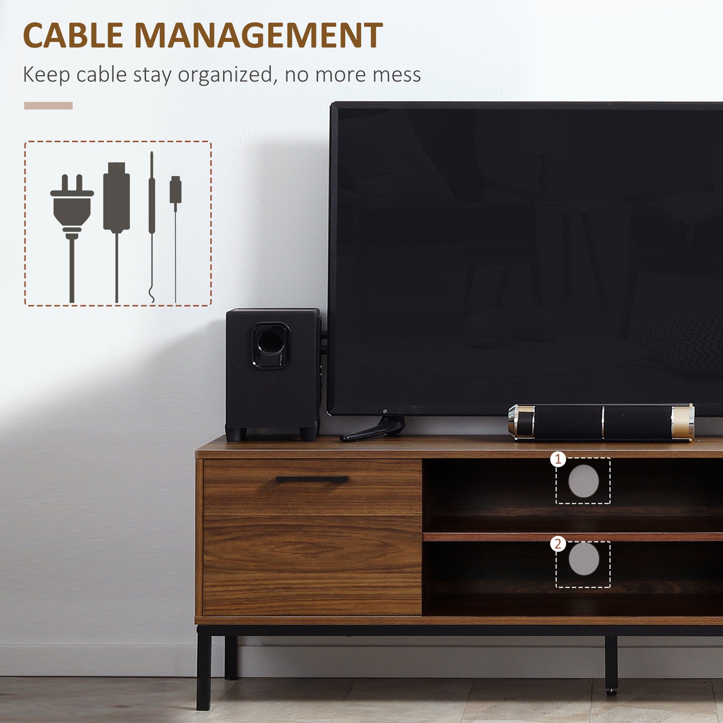 Modern Dark Walnut TV Stand for 50-inch TVs, Entertainment Center with Storage