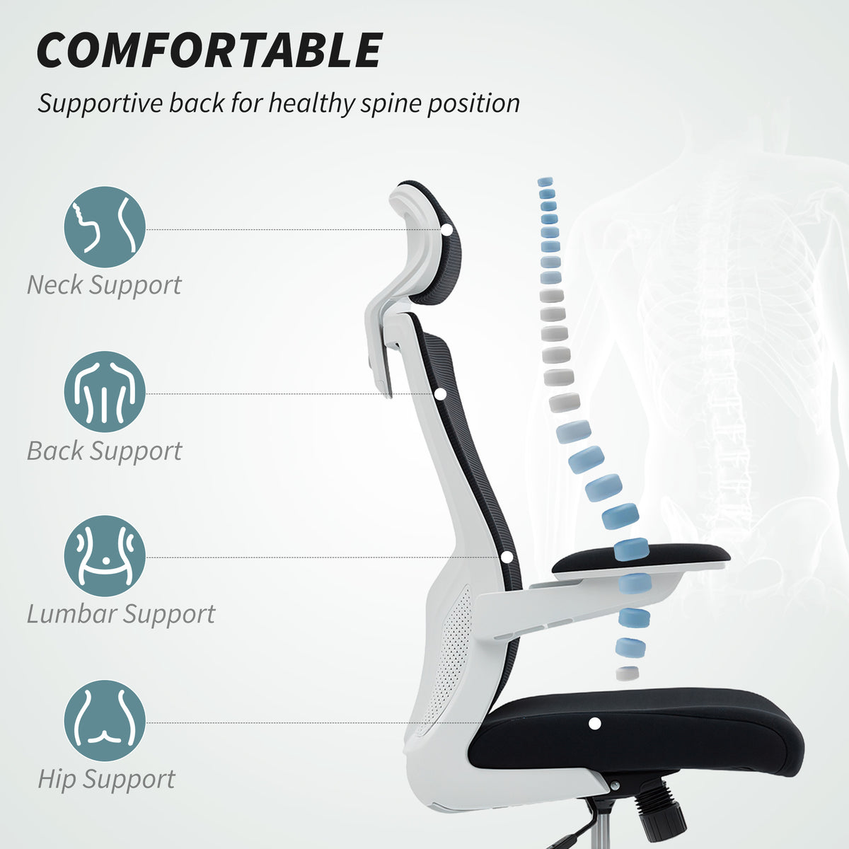 Ergonomic Office Chair, Swivel Desk Chair with Adjustable Lumbar Support, Black