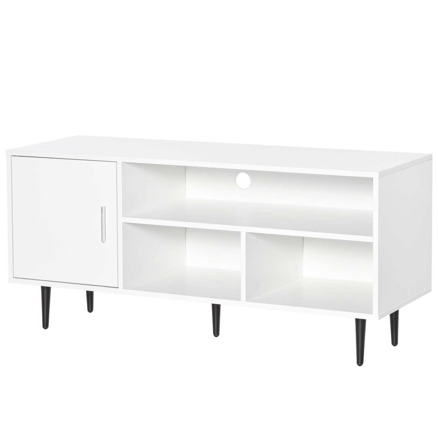 Modern White TV Stand Cabinet for 60-inch TVs, Storage, Cable Management