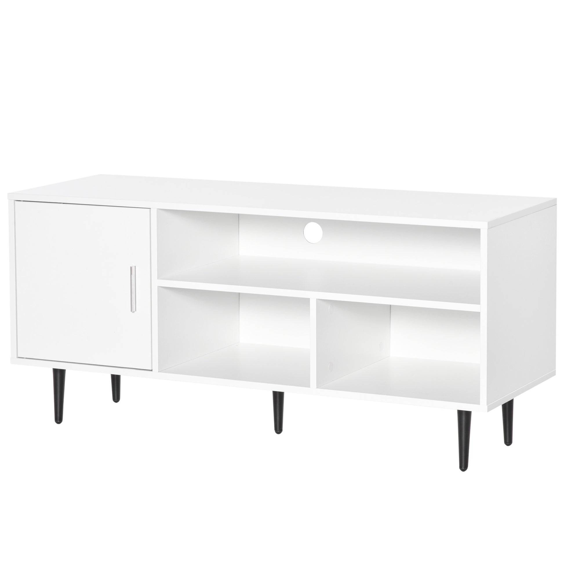 Modern White TV Stand Cabinet for 60-inch TVs, Storage, Cable Management