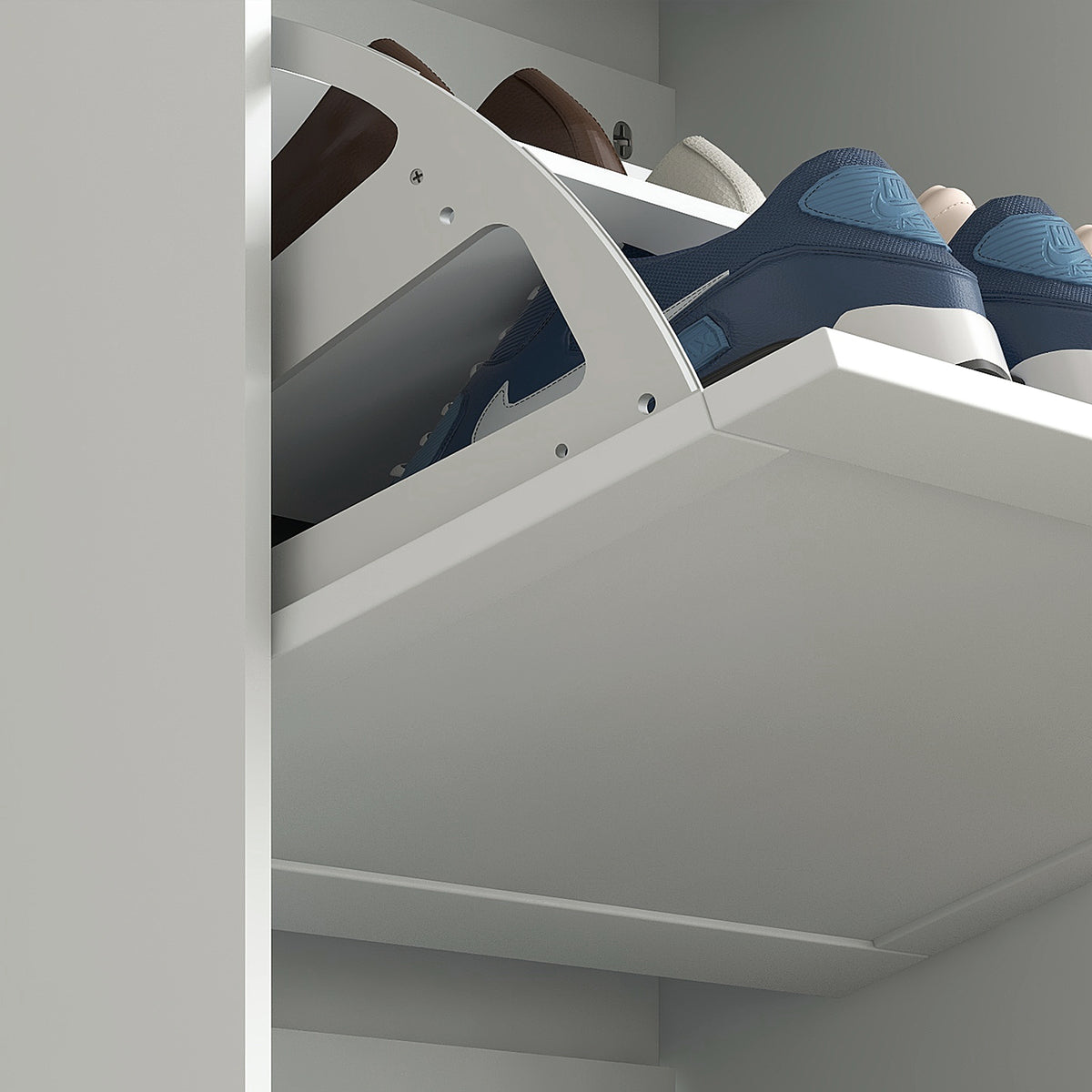 Modern Shoe Storage with 3 Flip Drawers and Adjustable Shelves – 24"W x 45"H