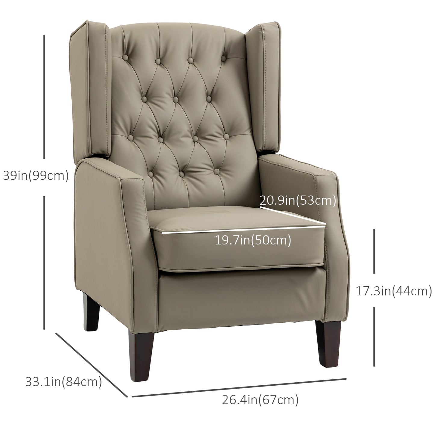 HOMCOM Modern Khaki Faux Leather Accent Chair with Thick Padded Wingback