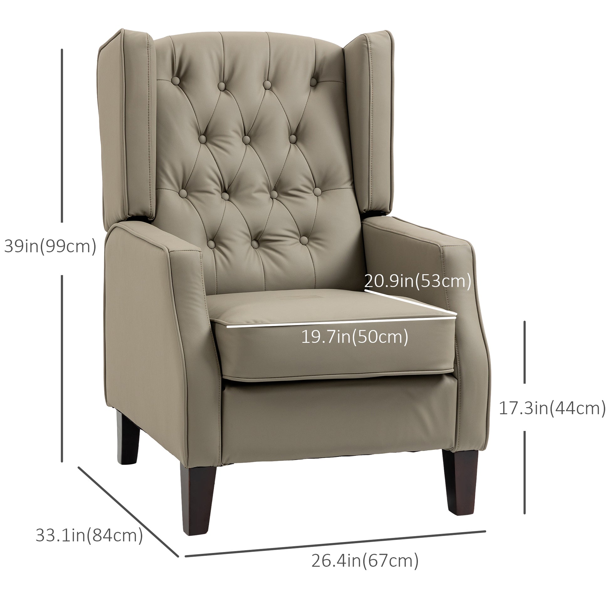 HOMCOM Modern Khaki Faux Leather Accent Chair with Thick Padded Wingback