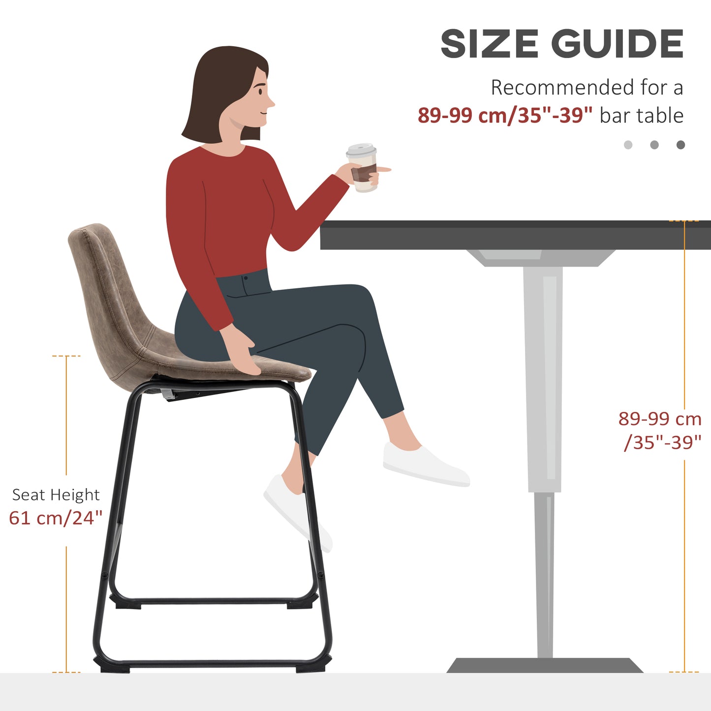 Stylish Vintage PU Leather Counter Height Bar Stools, Set of Two