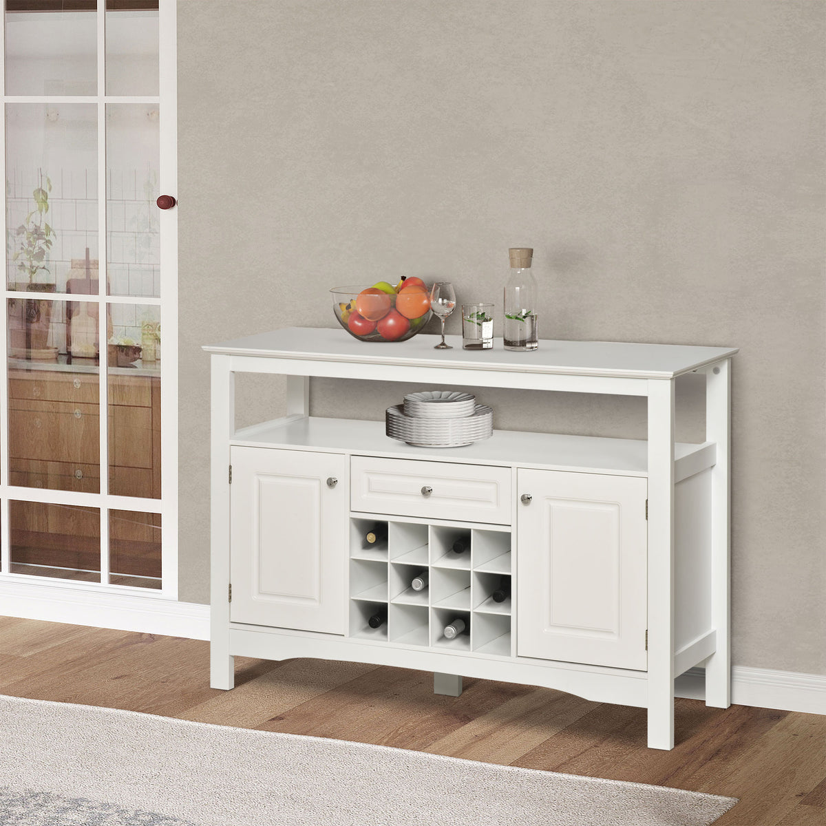 Buffet Bar Cabinet with Drawer and 12-Bottle Wine Rack – 46"W x 33"H