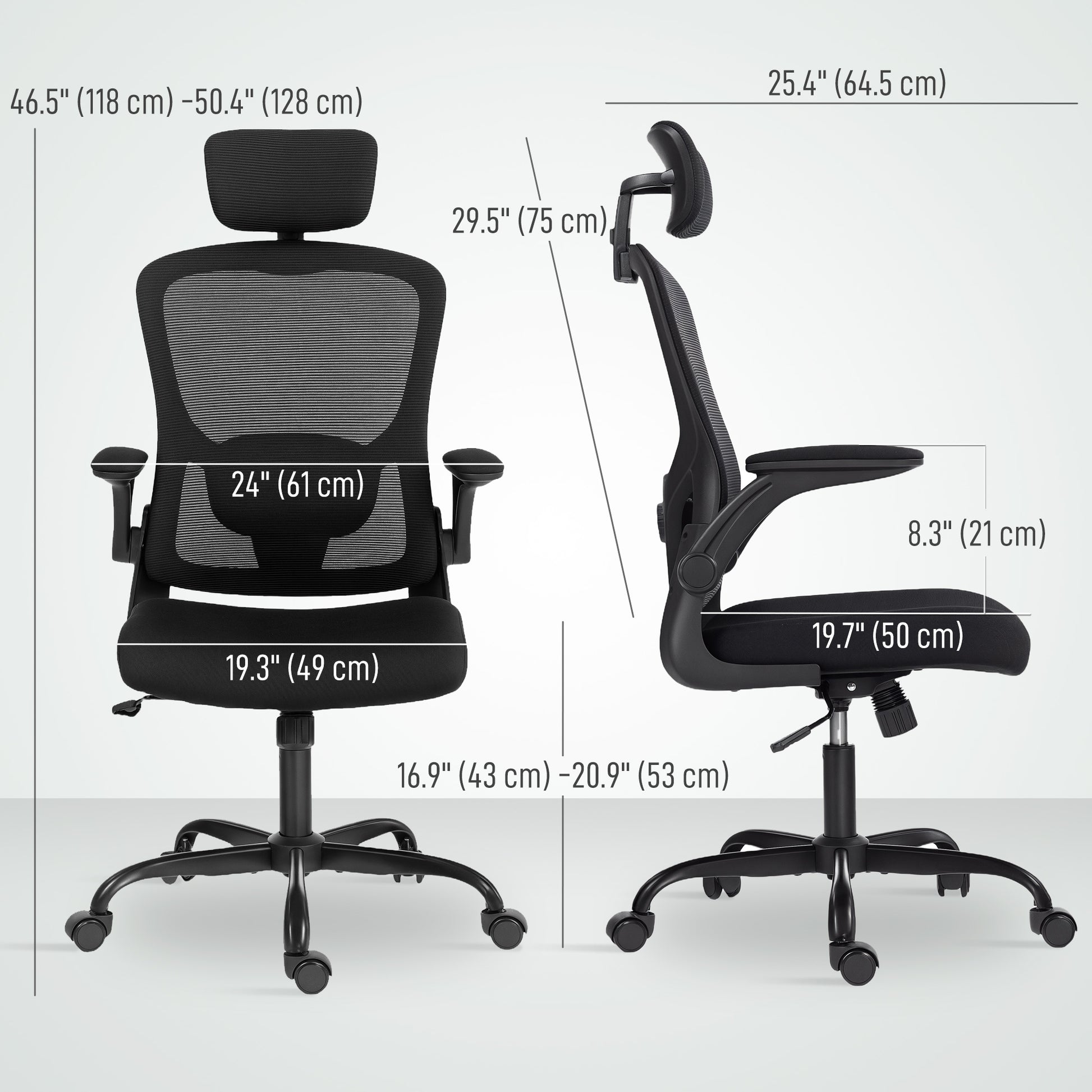 HOMCOM Ergonomic Mesh Office Chair: Adjustable Headrest, Lumbar Support, Flip-Up Arms, Black