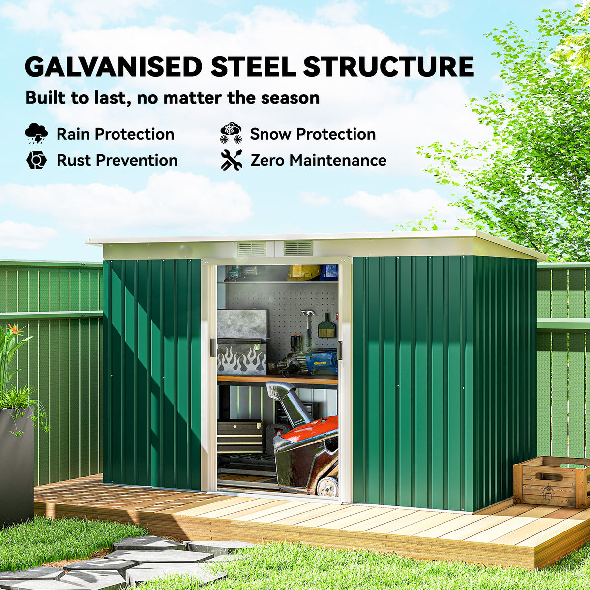 9' x 4' Garden Metal Storage Shed Outdoor Equipment Tool Box with Foundation Kit, Ventilation & Doors – Dark Green