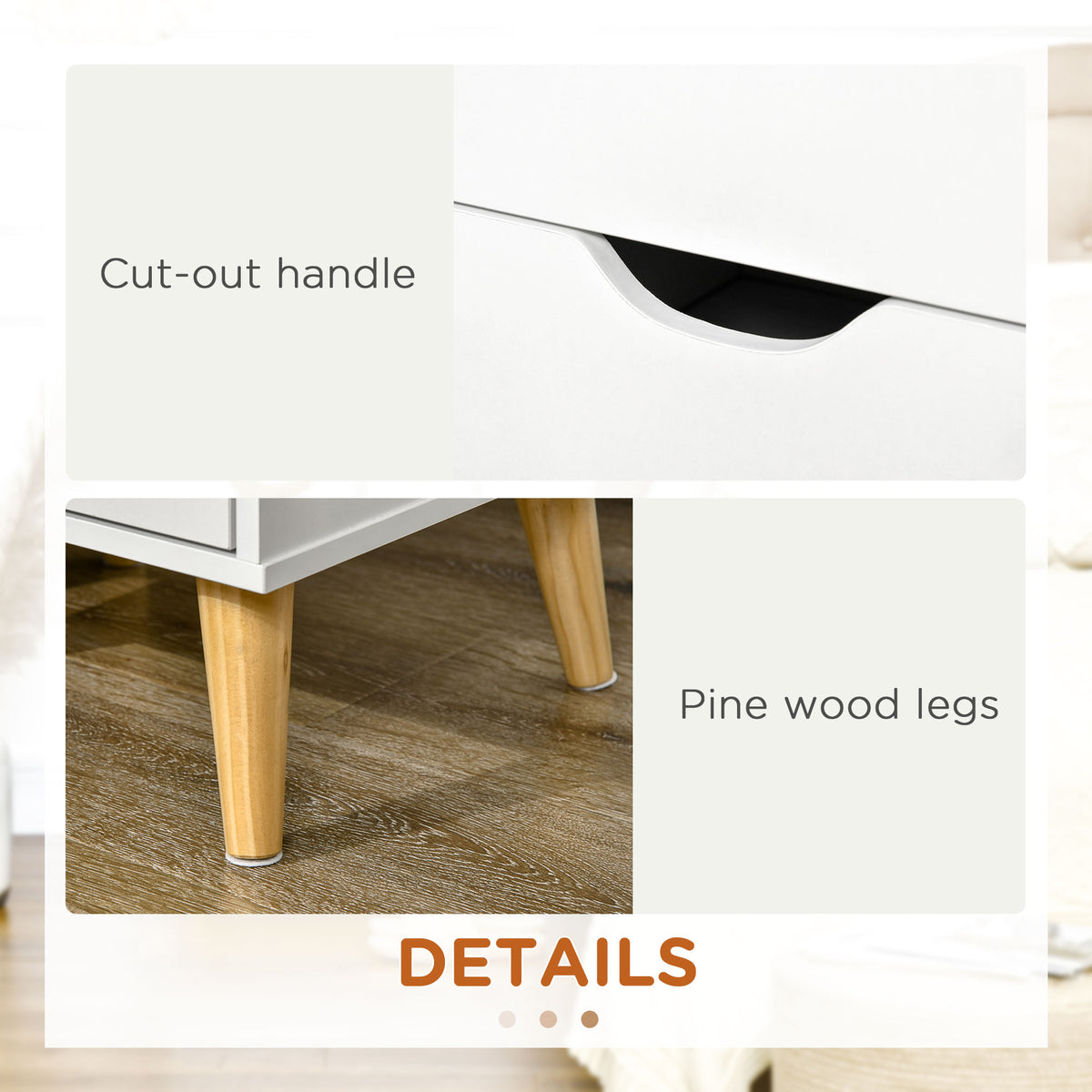 2-Drawer Nightstand with Pine Wood Legs – 16"W x 20"H