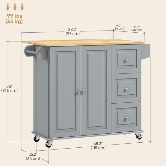 Kitchen Cart with Drop Leaf – 45"W x 36"H