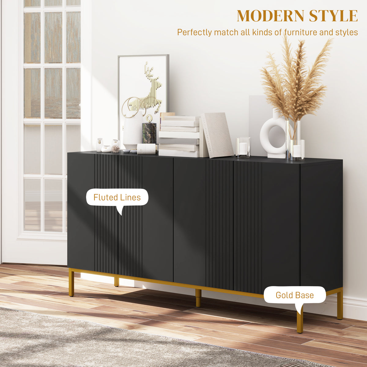 Sideboard Storage Cabinet with Adjustable Shelves – 55"W x 30"H