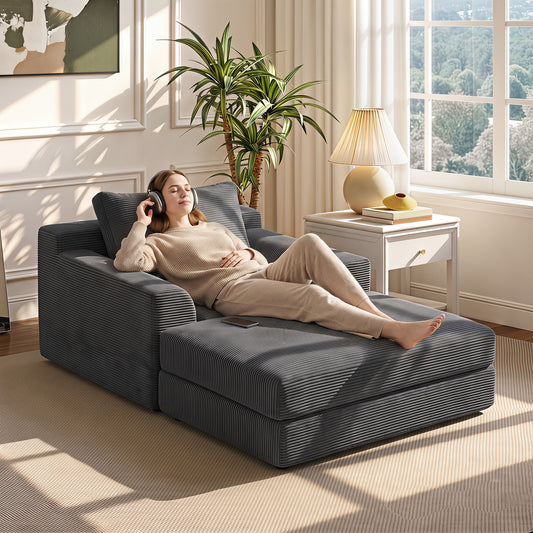 51" Corduroy Sleeper Chair Bed with Pillow