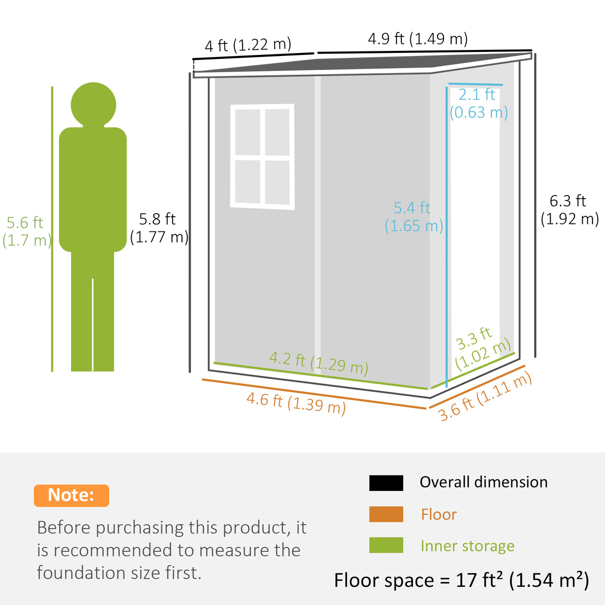 4'x5' Garden Storage Shed, Lean to Shed, Lockable Garden Tool Storage House with Window, Vent – Grey