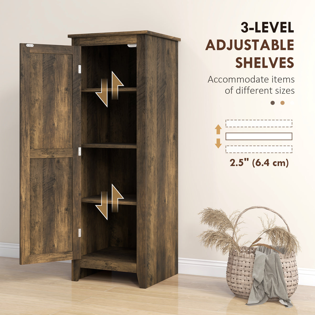 Farmhouse Kitchen Pantry Storage Cabinet with Barn Door – 17"W x 48"H