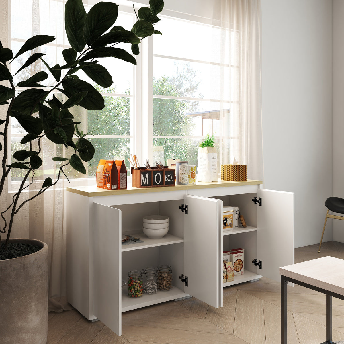 Sideboard with 2 Double Doors and Adjustable Shelves – 55"W x 30"H