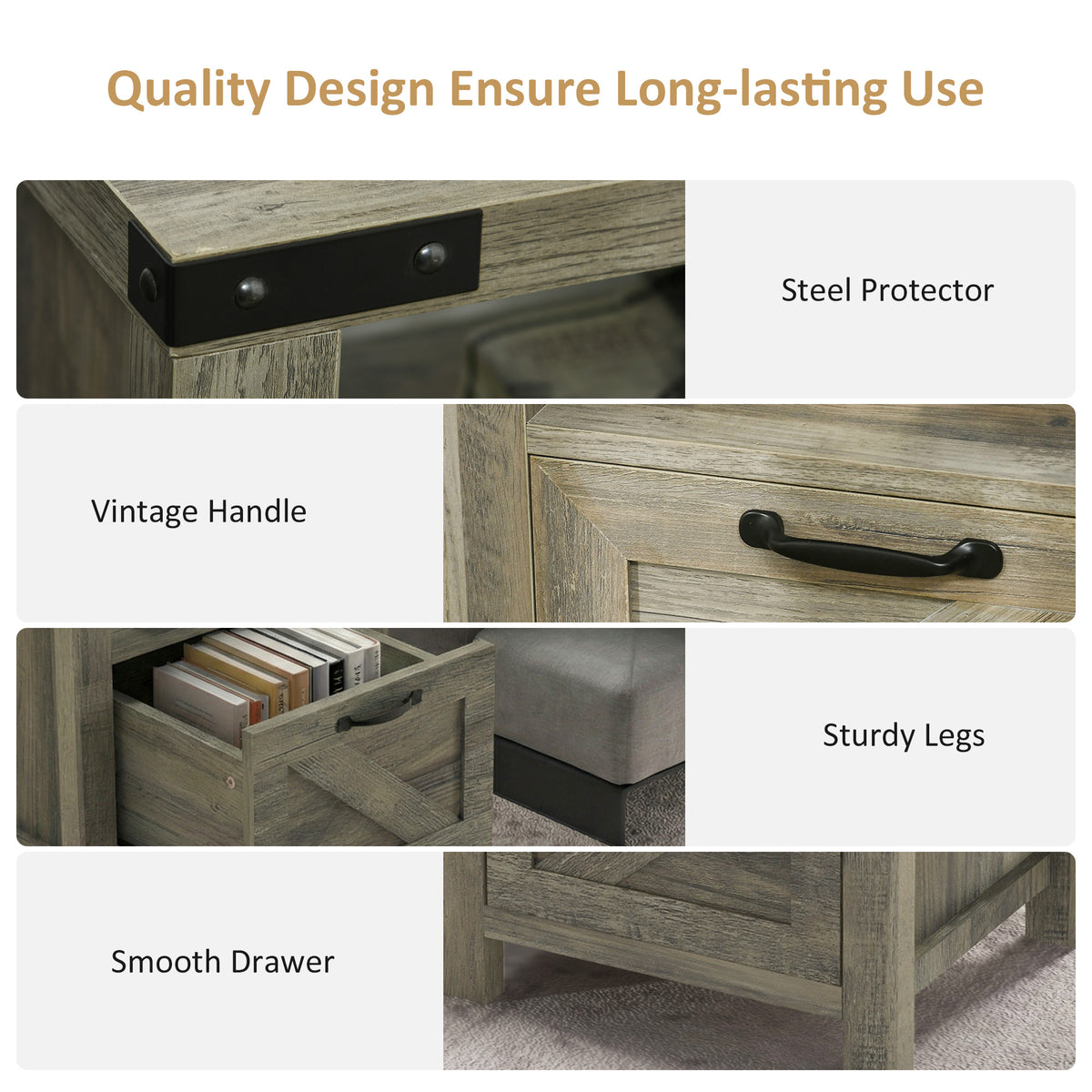 Farmhouse Nightstand with Drawer and Barn-Style Panel – 18"W x 24"H