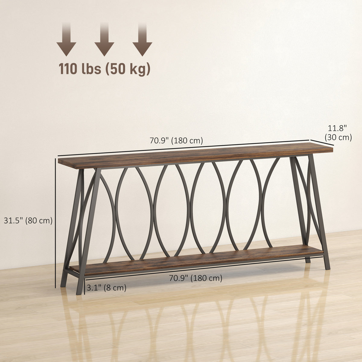 71" Industrial 2-Tier Console Table with Metal Frame
