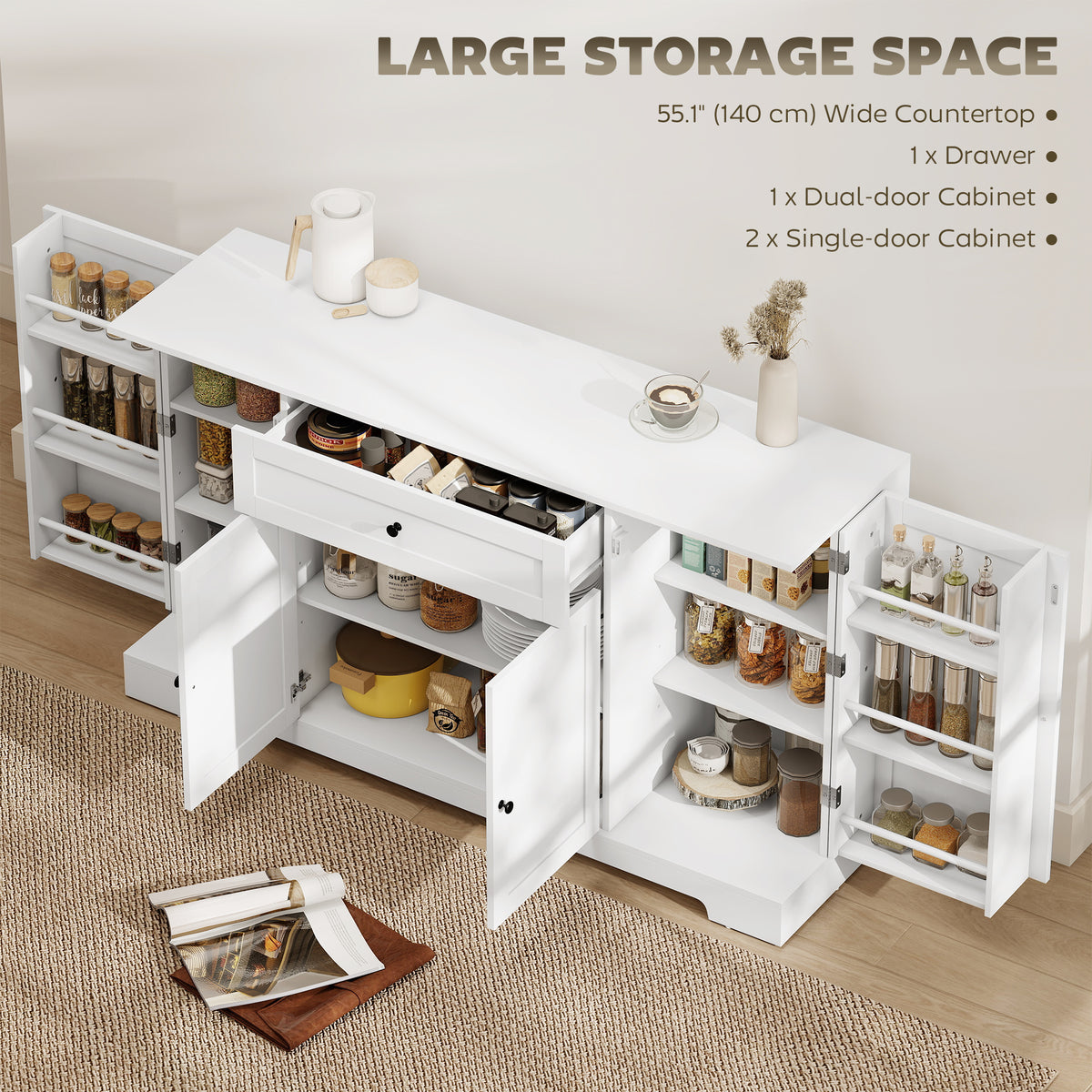 Modern Kitchen Storage Cabinet with Drawer – 55"W x 31"H