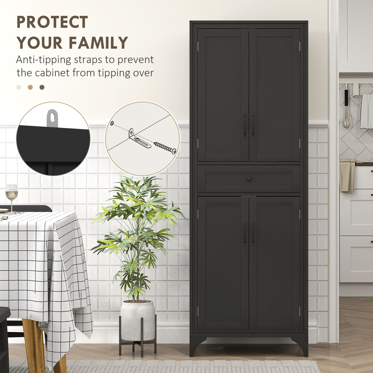 Kitchen Pantry Cabinet with 2 Shelves – 24"W x 67"H