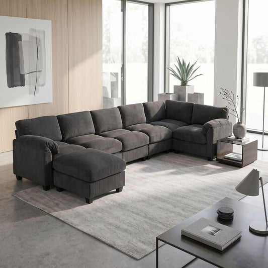 Oversized Modular U-Shaped Corduroy Sectional