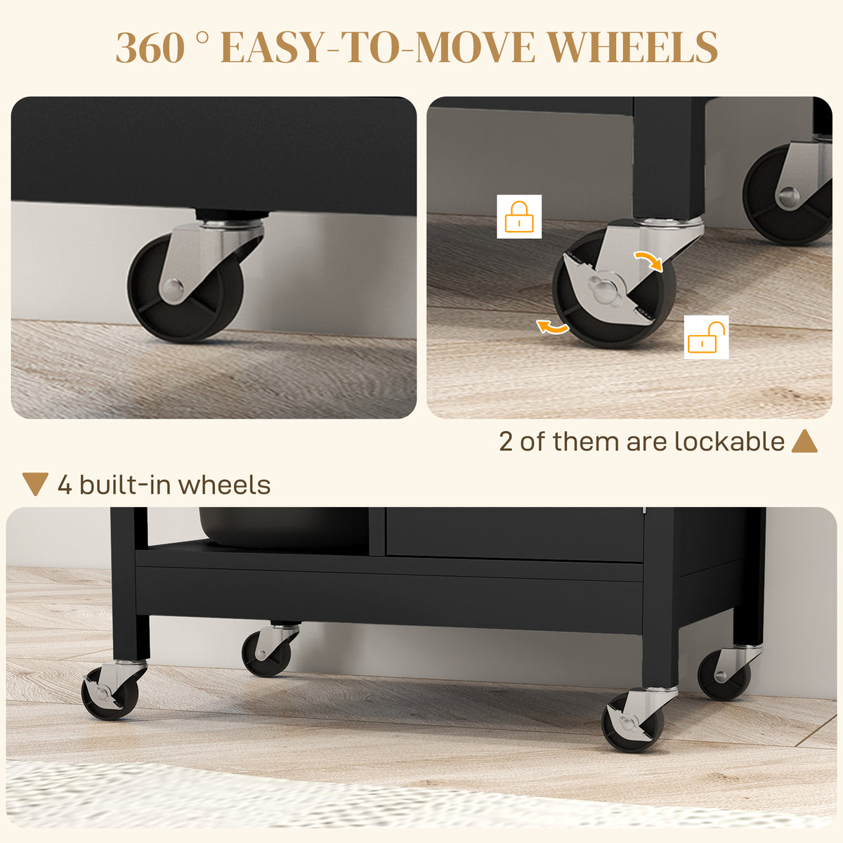 Modern Rolling Kitchen Island Cart with Drawer – 26"W x 34"H