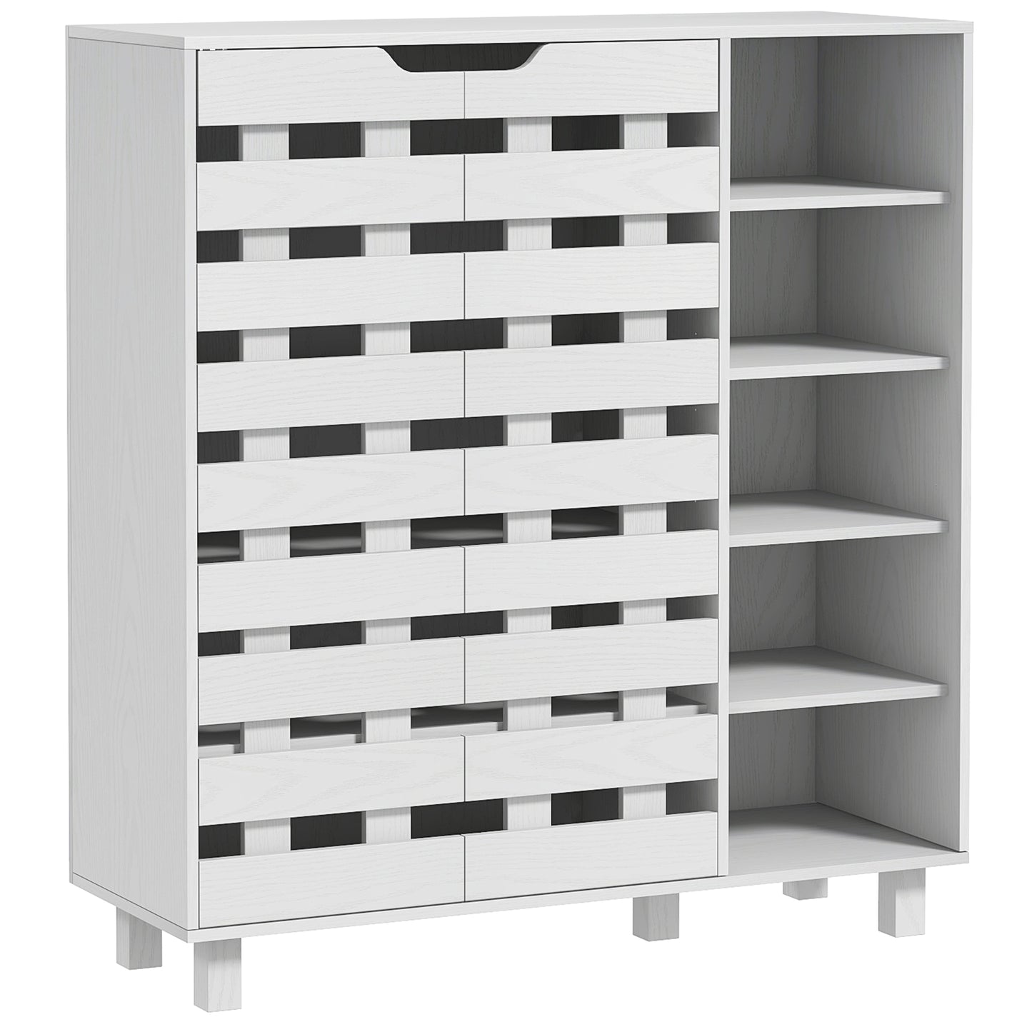 HOMCOM White 5-Tier Shoe Cabinet Organizer: Double Door & Open Shelves