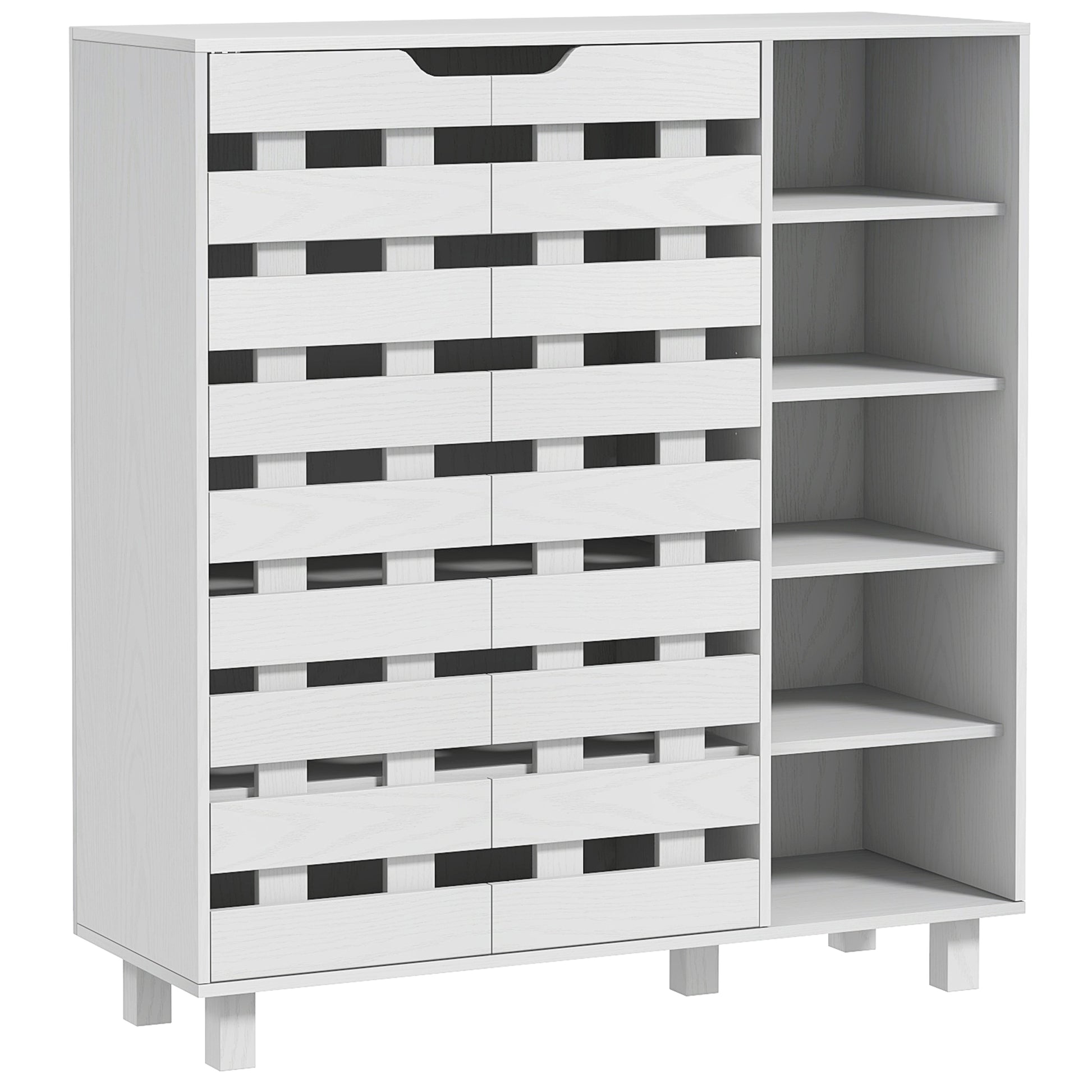HOMCOM White 5-Tier Shoe Cabinet Organizer: Double Door & Open Shelves