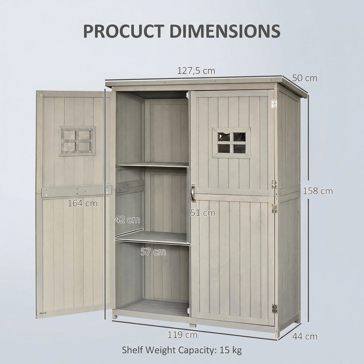 4' x 1.5' Wooden Garden Storage Shed, Outdoor Tool Cabinet Organizer with Windows and Double Door – Grey