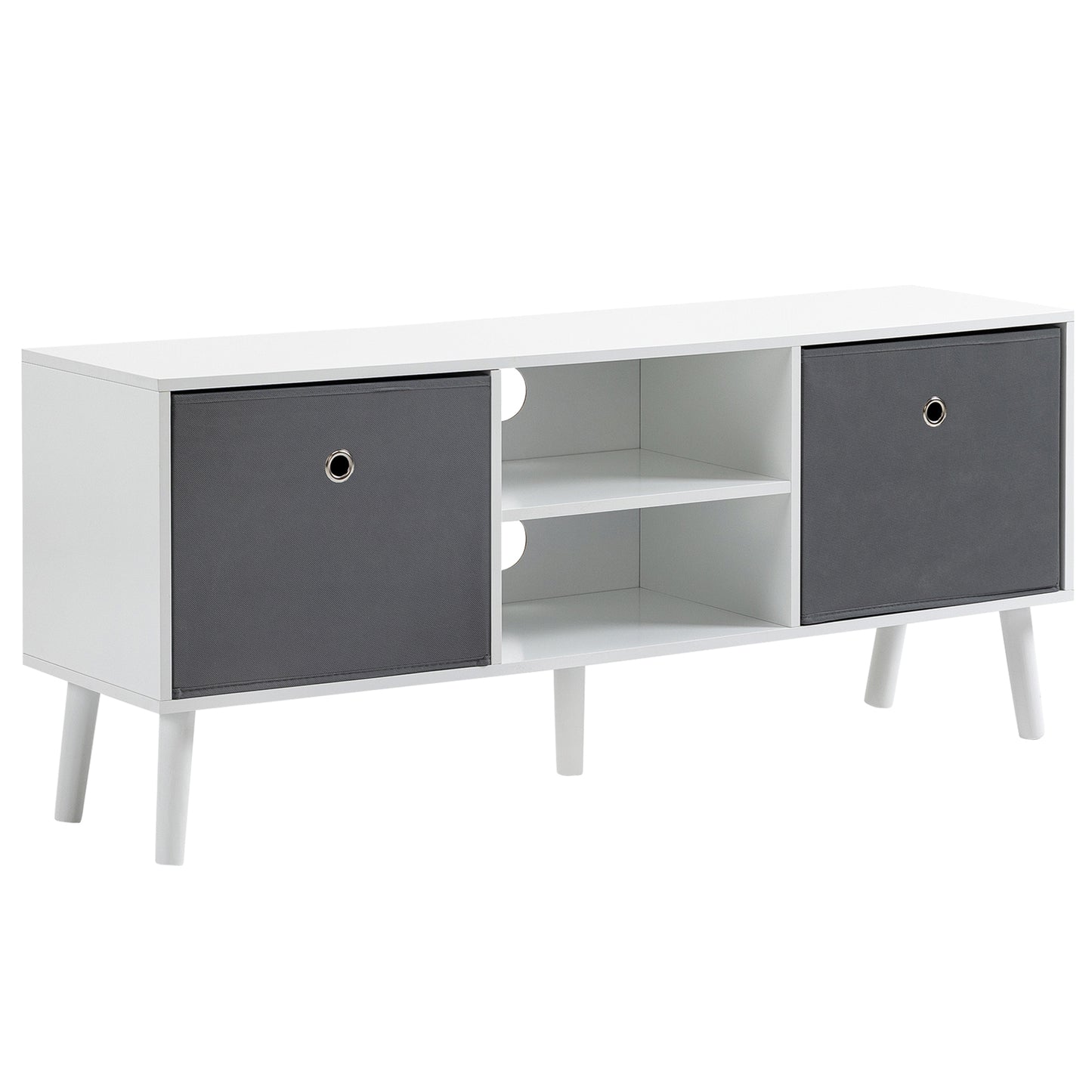 Modern TV Stand Cabinet with Foldable Grey Fabric Drawers and Shelves