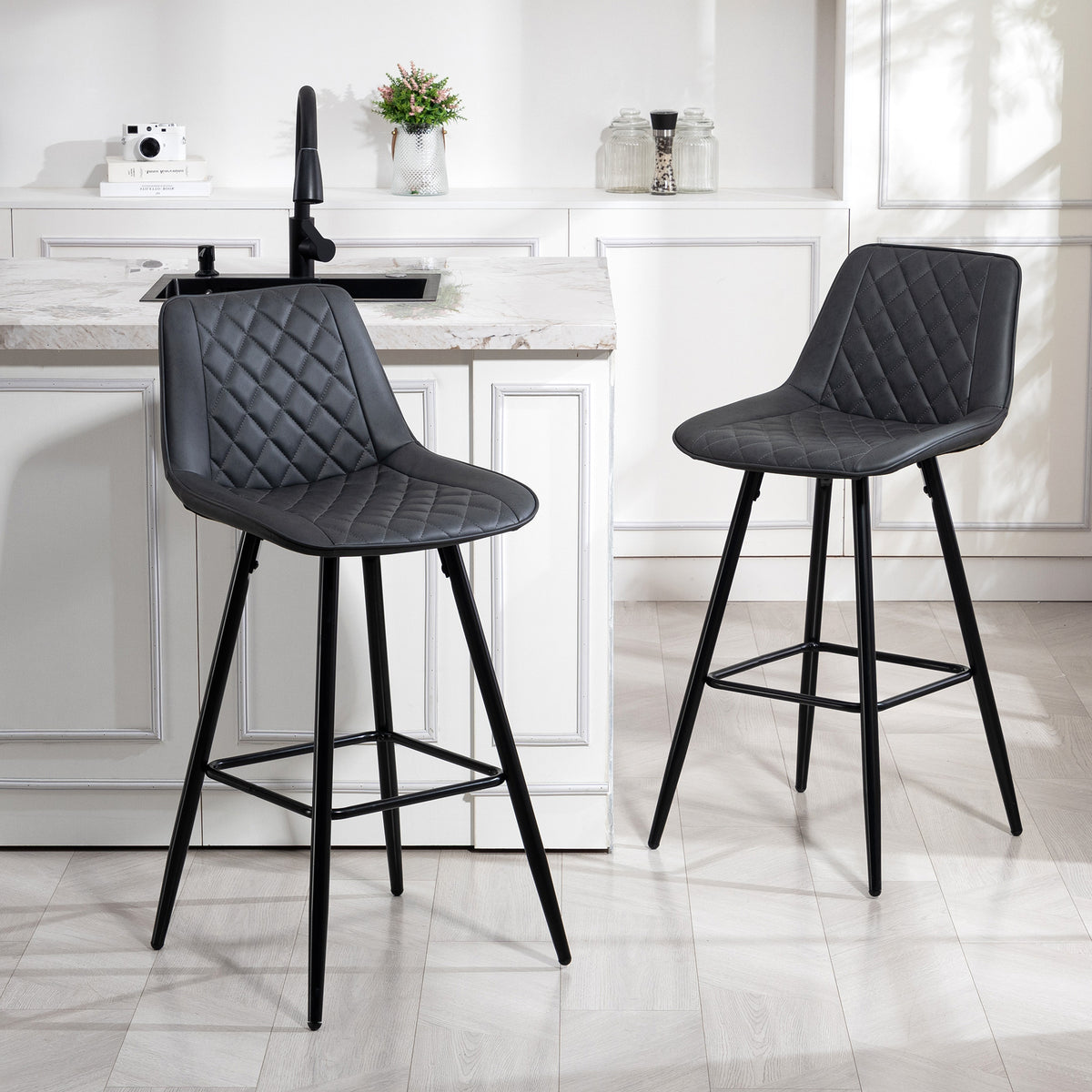 PU Leather 27.75" Counter Height Bar Chairs with Metal Legs, Set of 2