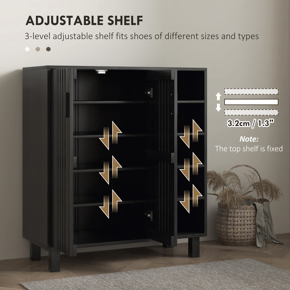 Shoe Cabinet with Double Doors and Open Shelves – 32"W x 35"H